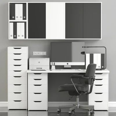 Ikea Office Workplace with Alex Table, Alefjäll Chair and Eket wall-mounted cabinet — Вид 2