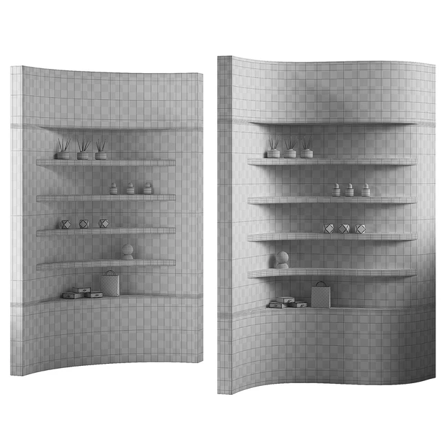 Wavy shelves 3. Rack shelving with decor. Corner wall partitions with niche. — Descargar