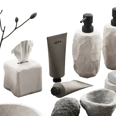 488 bathroom decorative set 04 cracked concrete accessories 01 — Вид 4