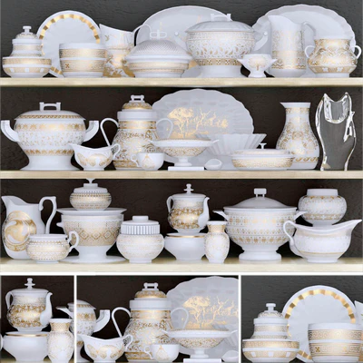 Classic dinnerware set with porcelain and gold leaf 5 — Ver 1