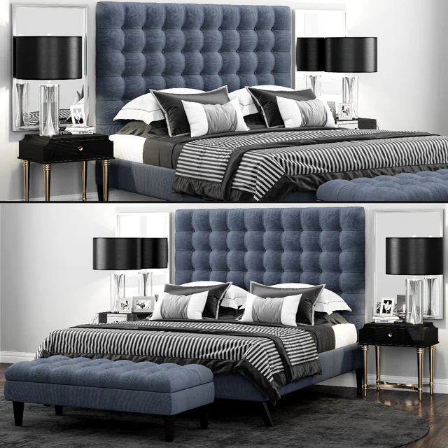 Bed TOV Furniture Eden Grey Velvet Tufted — Descargar