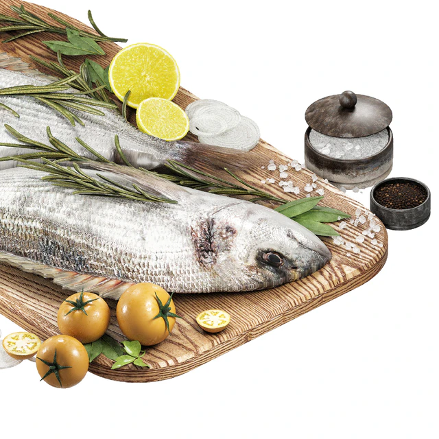 fresh fish with vegetables and herbs — Descargar