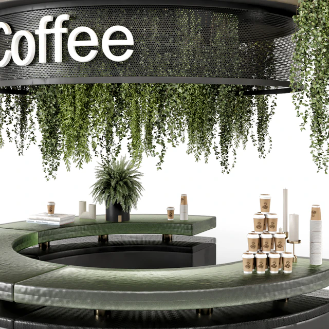 Coffee  Reception Desk With Plants - Restaurant Set 1393 — Скачать