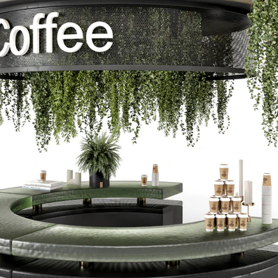 Coffee  Reception Desk With Plants - Restaurant Set 1393 — Вид 5