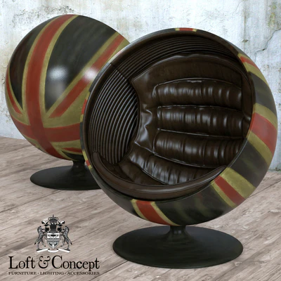 Кресло шар Pod Chair Union Jack & Brown Leather — Вид 1