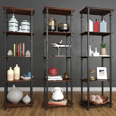 Loft style shelving unit with figurines, books and vases 11 — Ver 1