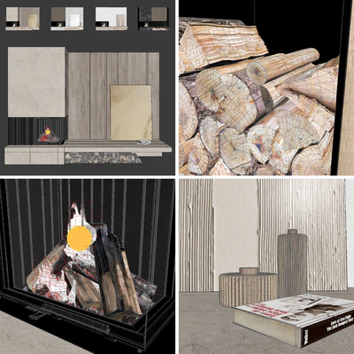 Decorative wall with fireplace set 03 — Ver 5
