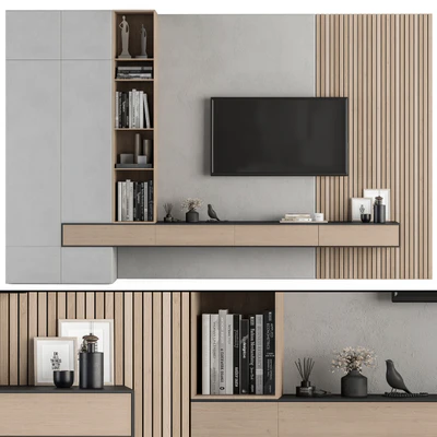 TV Wall Wood and Concrete - Set 26 — Ver 1