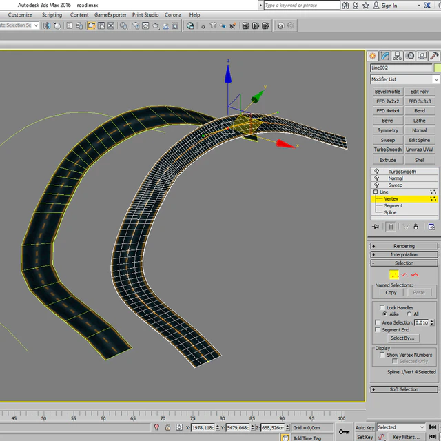 Редактируемая извилистая асфальтированная двухполосная дорога с разметкой 05 — Скачать