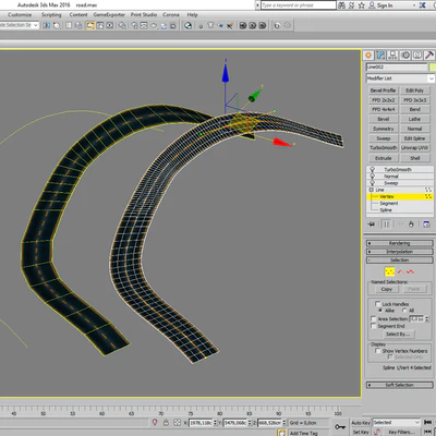 Редактируемая извилистая асфальтированная двухполосная дорога с разметкой 05 — Вид 5