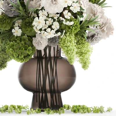 A wonderful bouquet of green spring flowers in a glass vase with hydrangeas, lilacs, peonies. 151. — Ver 6