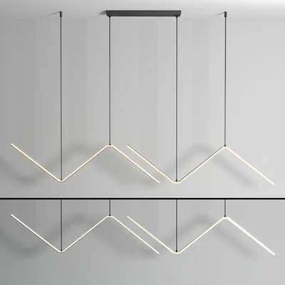 Zigzag Pendant Light Fixture Minimalism Aluminum Dining Room LED Ceiling Light in Black — Ver 1