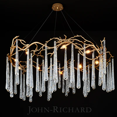 John Richard Brass and Glass Teardrop Eight-Light Chandelier — Вид 1