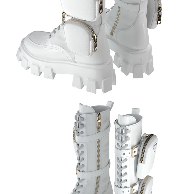 PRADA Brushed rois leather and nylon Monolith boots white — Скачать