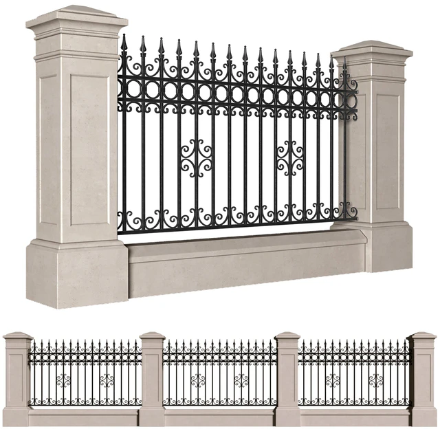 Забор в классическом стиле с кованным ограждением.Entrance Driveway Iron Gates — Скачать