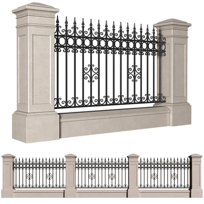 Забор в классическом стиле с кованным ограждением.Entrance Driveway Iron Gates — Вид 1