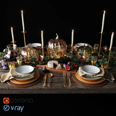 Autumn table setting with pumpkins — Ver 1