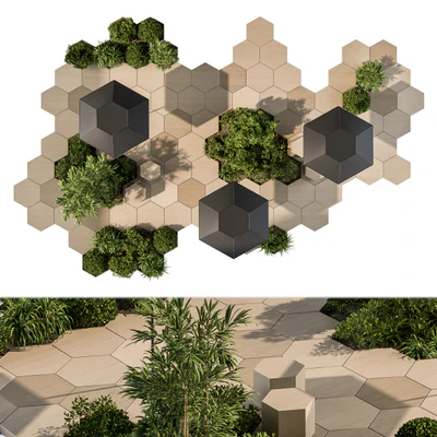 Urban Furniture / Architecture Bench with Plants- Set 25 — Ver 4