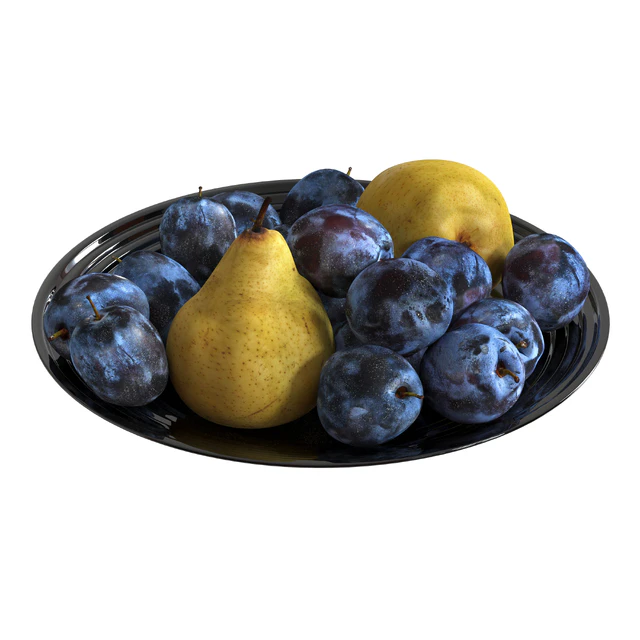 Plum and pear in a black cup — Descargar