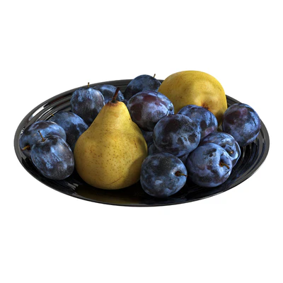 Plum and pear in a black cup — Ver 1