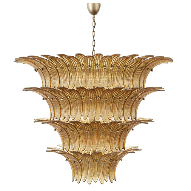 Large Palmette Chandelier Four Tiers Murano amber in the Style of Barovier — Descargar