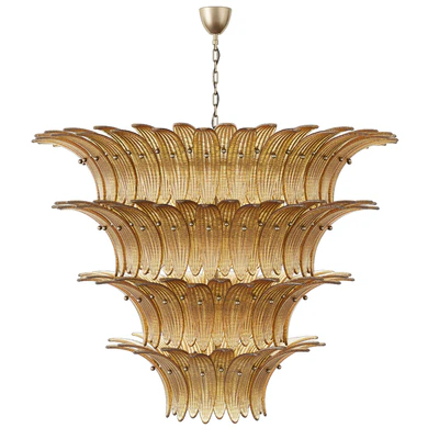 Large Palmette Chandelier Four Tiers Murano amber in the Style of Barovier — Ver 6