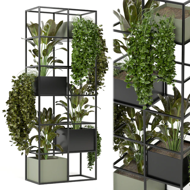indoor plants in rusty concrete pot on metal shelf - Set 122 — Descargar