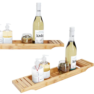 Mind Reader 27in Brown Bamboo Bathtub Caddy Organizer set — descargar