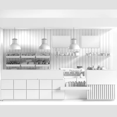 Cafe with pastries and desserts. Coffee house design project. Sweets — Ver 2