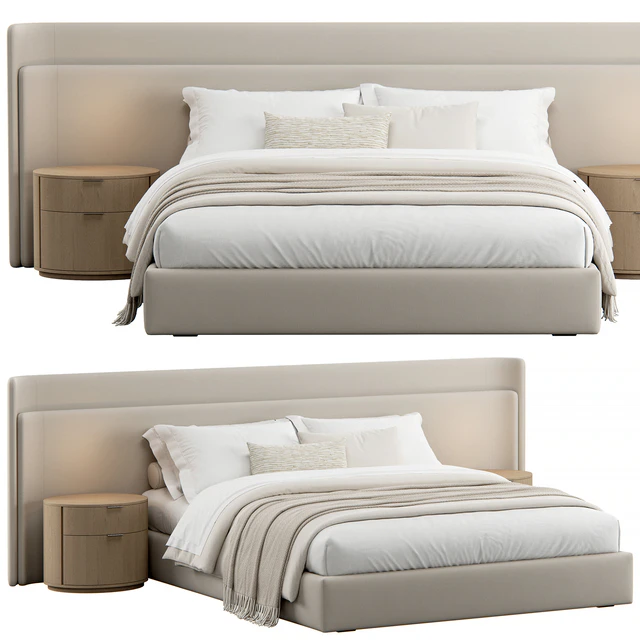 Contemporary Upholstered Rounded Headboard Bed — Descargar