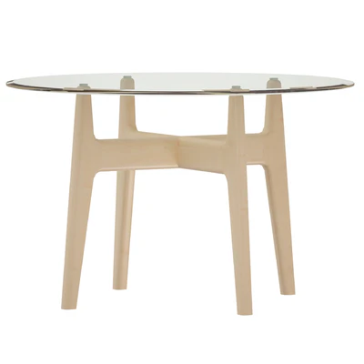 Tate 48 "Round Dining Table with Glass Top and Sand Base (Crate and Barrel) — Ver 4