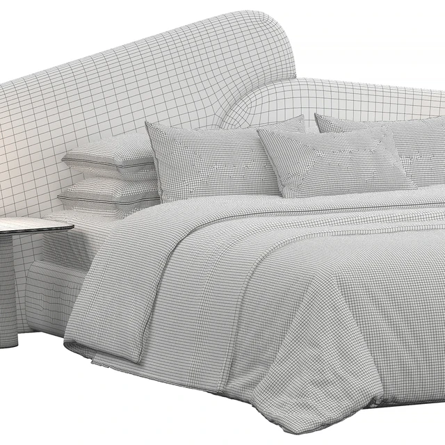 Rounded Linen Upholstered Headboard Bed — Скачать