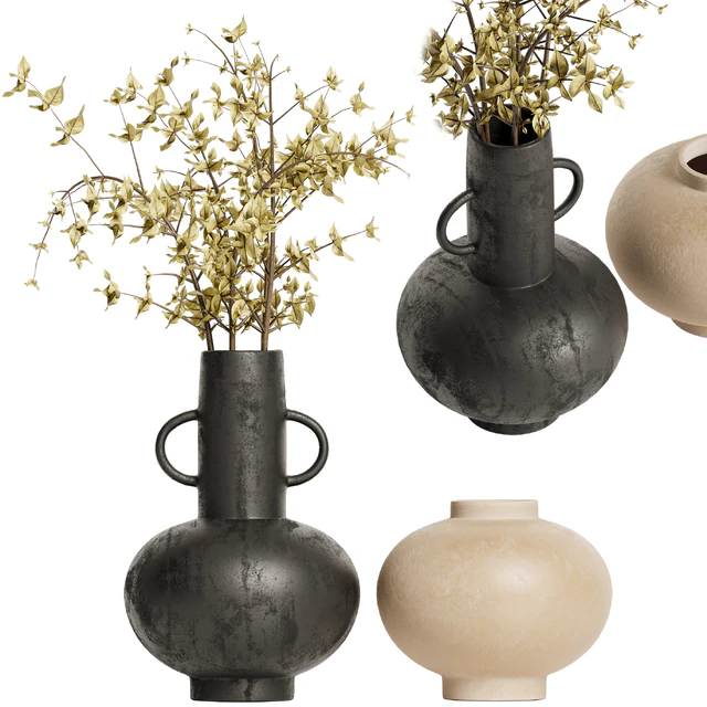 Merriman Black Vase & Terracotta vase set with Dried Plants — Download