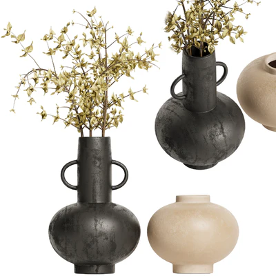 Merriman Black Vase & Terracotta vase set with Dried Plants — View 1
