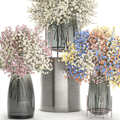 A collection of beautiful lush little white and pink bouquets in glass vases with Gypsophila, Gibsolyubka, Kachim. Set 107. — Ver 5