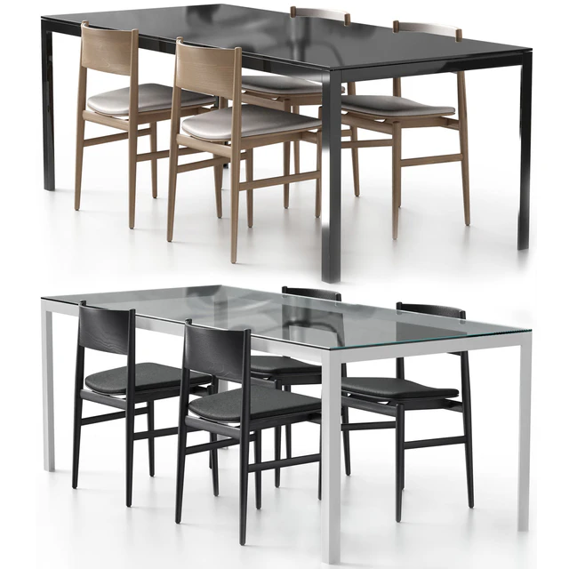 NEVE armless chair with upholstery and FRACTAL table by Porro — Descargar