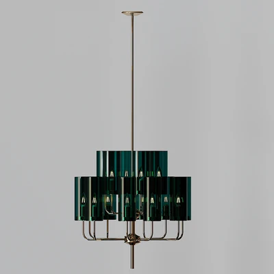Brass & Blue Glass Tube Chandelier by Hans Agne Jakobsson — Ver 3