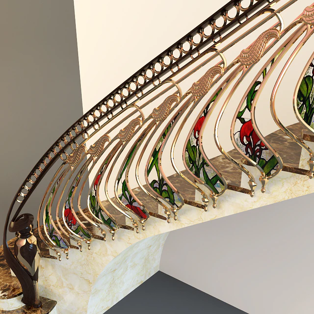 Stairs with golden handrail — Descargar