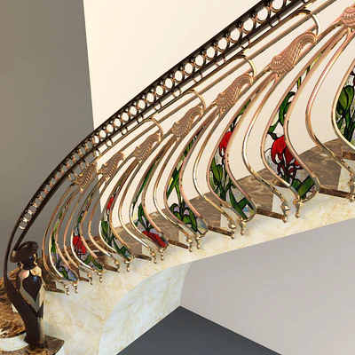 Stairs with golden handrail — Ver 3