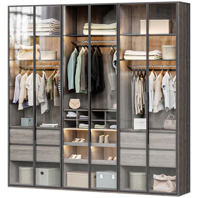 Wardrobe with glass doors 02, filled with clothes — Ver 1