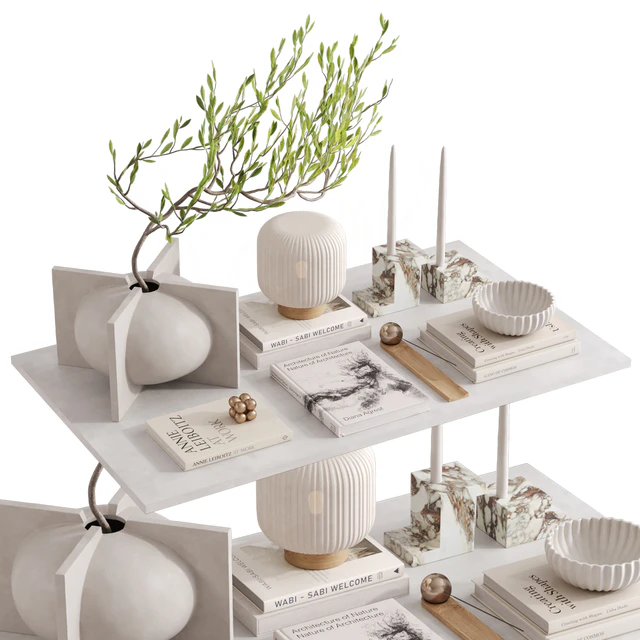 Decorative set with a tree branch in beige colors — Descargar