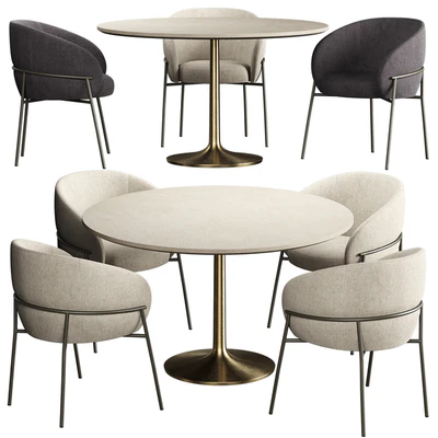 RIMO Chair Brown Marble Dining Table with Brass Base — Ver 1