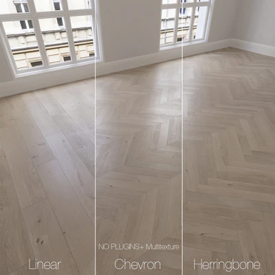 Parquet natural, oak anchorage, 3 types. Linear, chevron, herringbone. — Ver 1