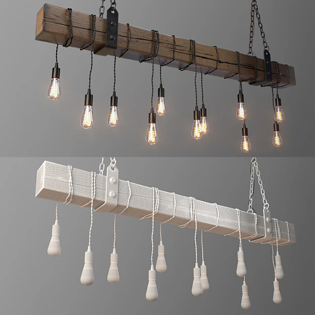 Wood Beam Chandelier With Vintage Style Edison Bulbs — Скачать
