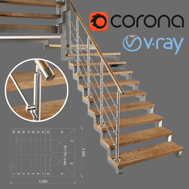 A modern two-march staircase with running steps — Descargar