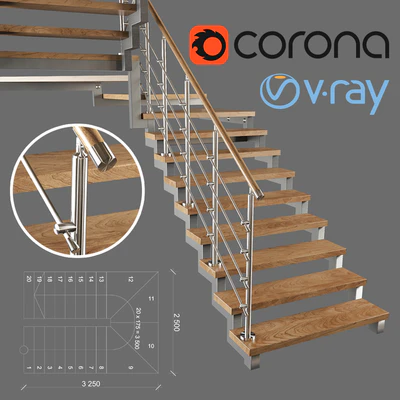 A modern two-march staircase with running steps — Ver 1