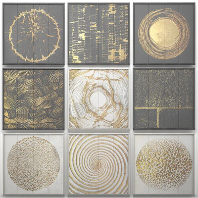 A collection of decorative paintings. Gold. 2 wall decor, a set of paintings, luxury, panels, gold, white, black, set, decorative, abstraction, pattern — Ver 3