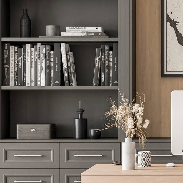 Home Office Desk and Library Gray Set - Office Furniture 279 — Скачать