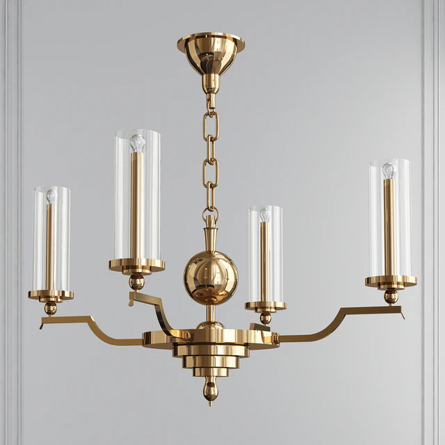 SWEDISH ART DECO FIVE-ARM BRASS CHANDELIER — Descargar