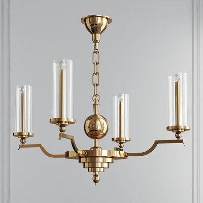 SWEDISH ART DECO FIVE-ARM BRASS CHANDELIER — Ver 1